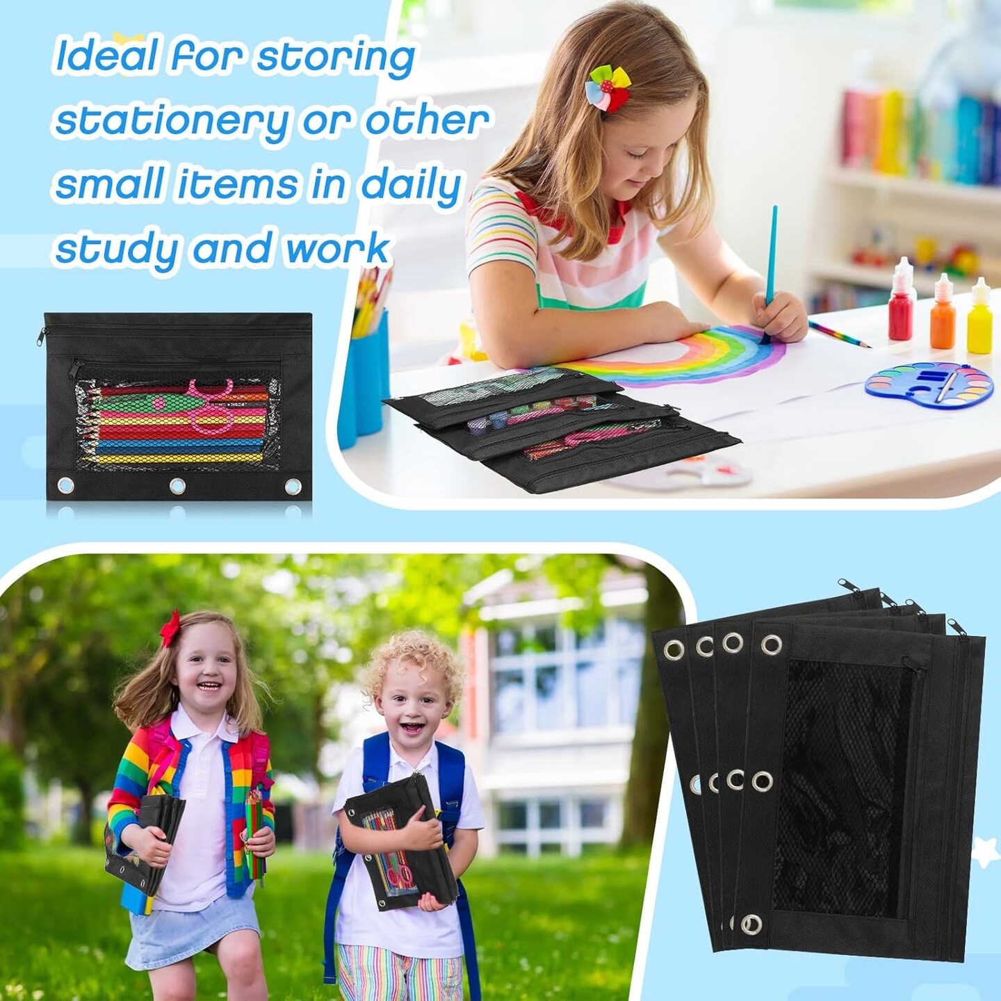 50 Pcs 3 Ring Binder Pencil Pouches