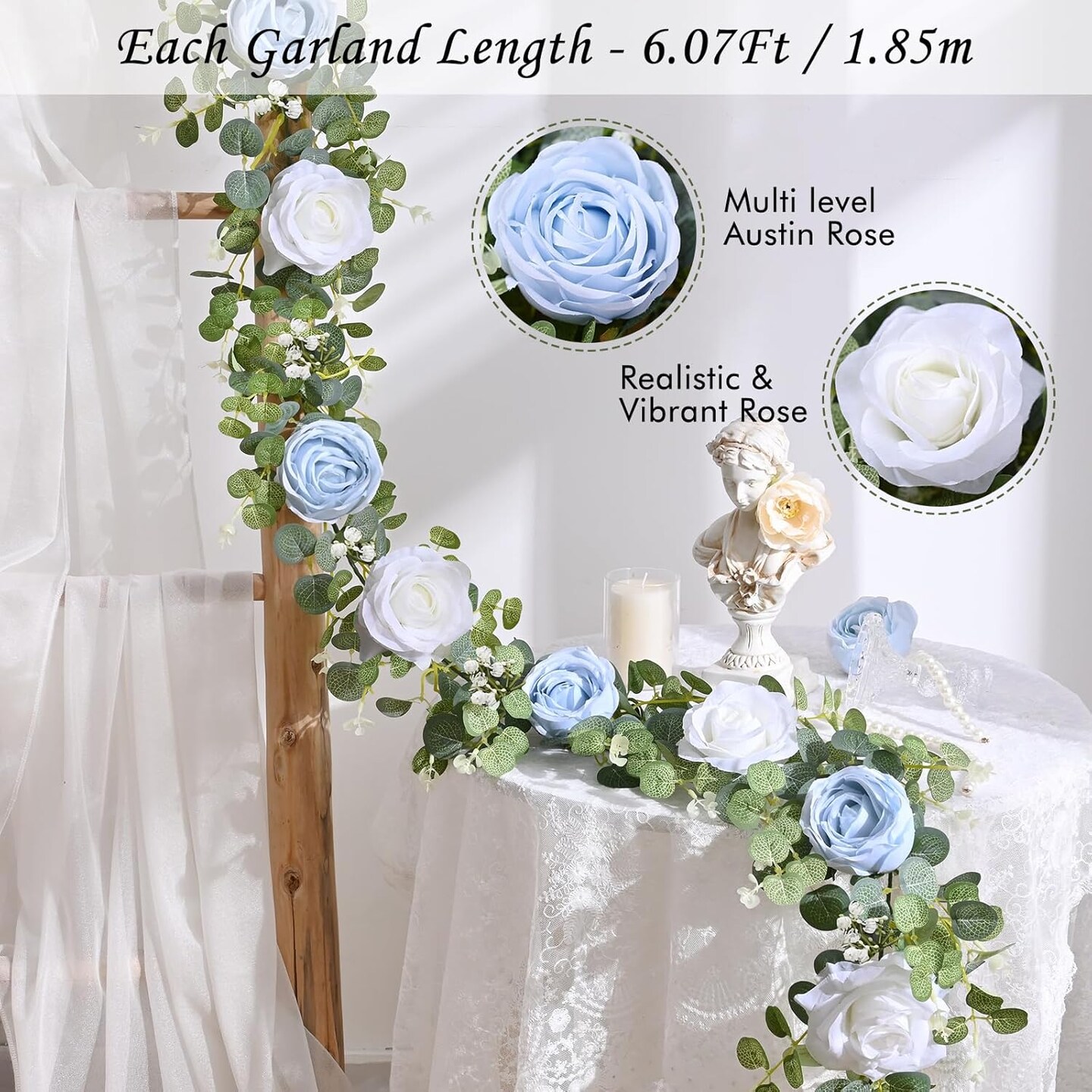 2Pcs Artificial Eucalyptus Garland with Flowers