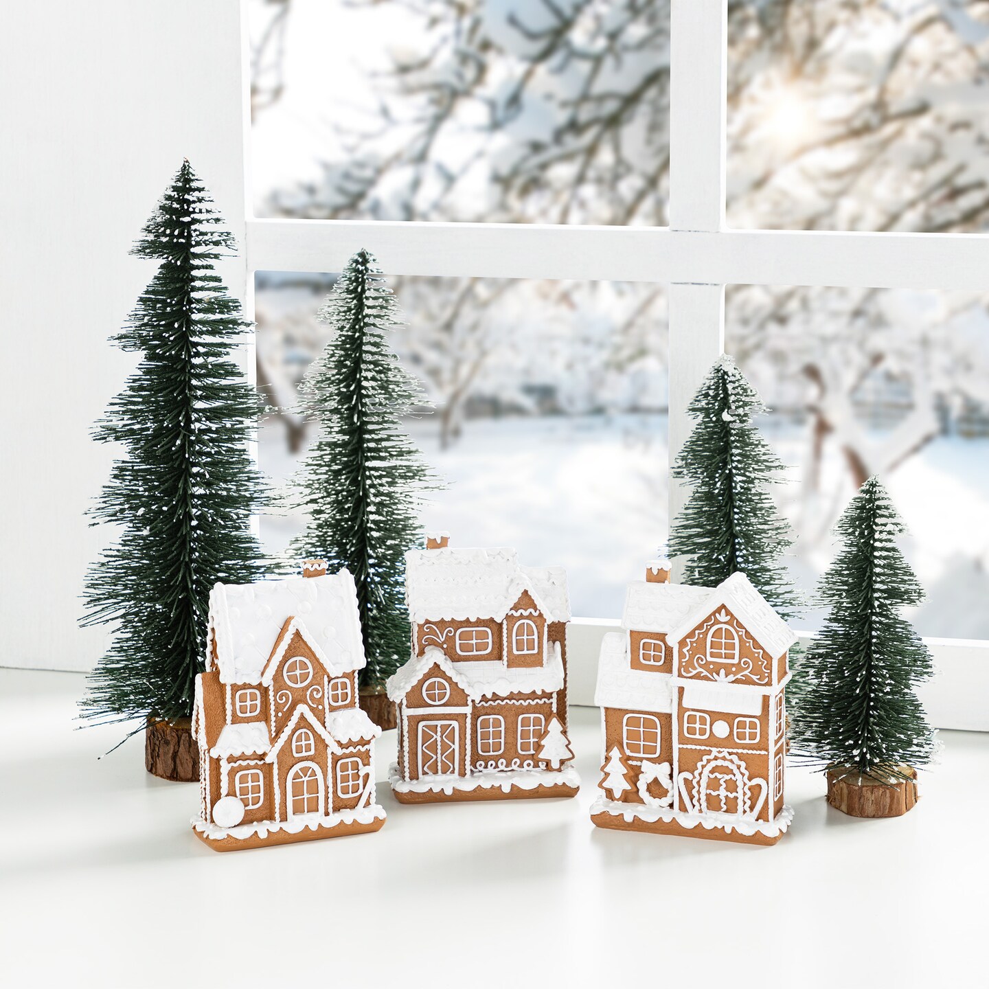 S/5 Christmas Resin Gingerbread House Table Decor Set