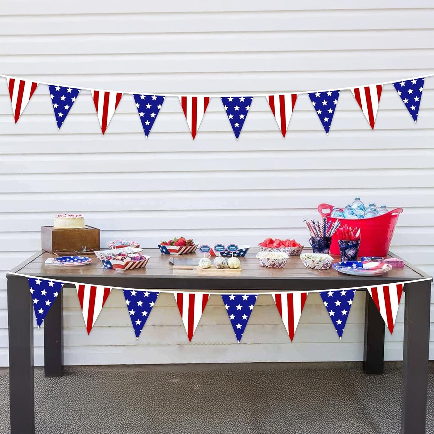 4 Pack Pre-Strung USA Flag Pennant Banner American String Flags Bunting for 4th of July