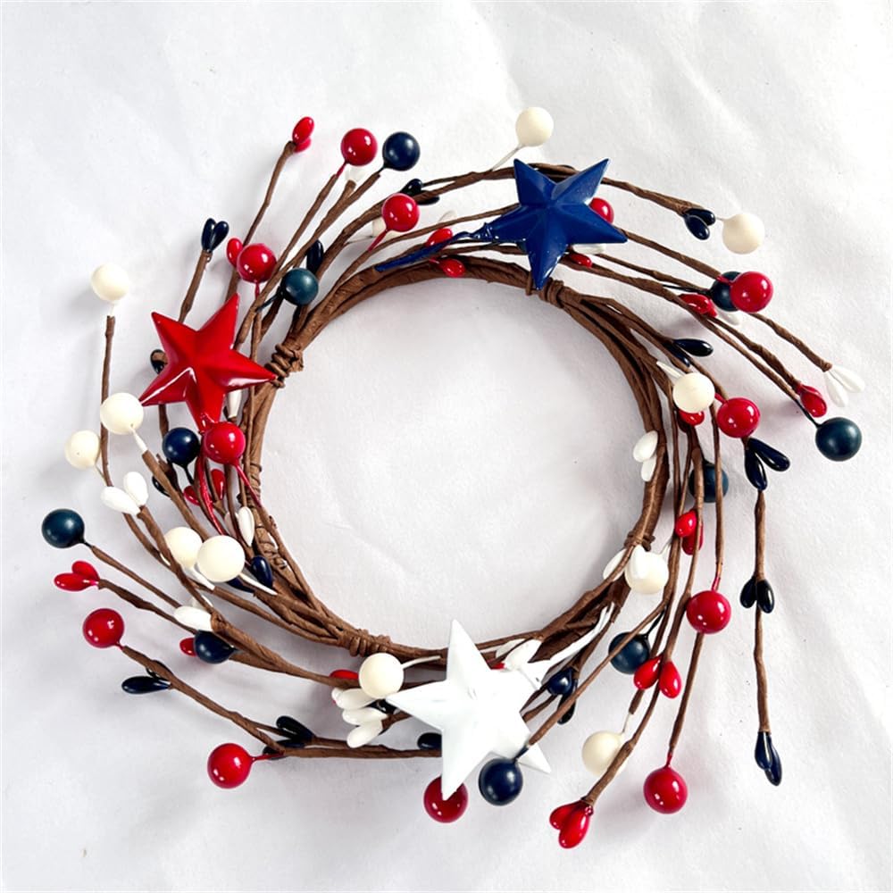 2 Pcs 9&#x22; Patriotic Candle Rings Wreaths (Blue-2pc)
