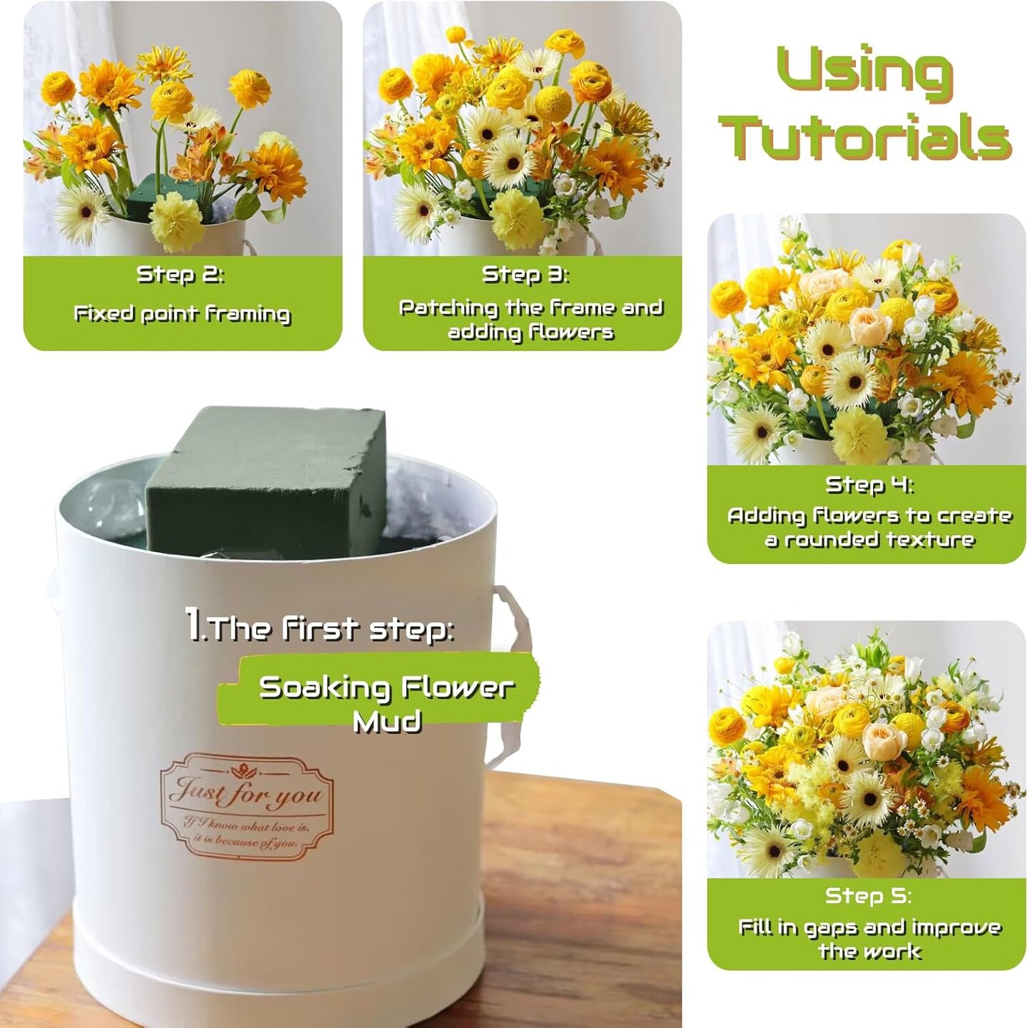 5.5"L x 3.1"W x 1.7"H 6 Pcs Floral Foam Blocks Green Dry & Wet