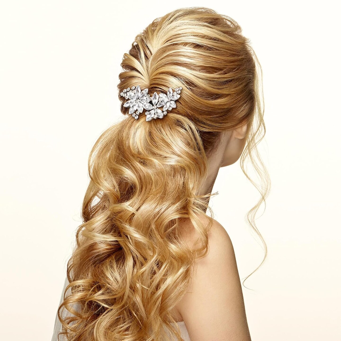 Hair Clips, 2Pcs Crystal Flower Bridal Silver Rhinestone Hair Accessories