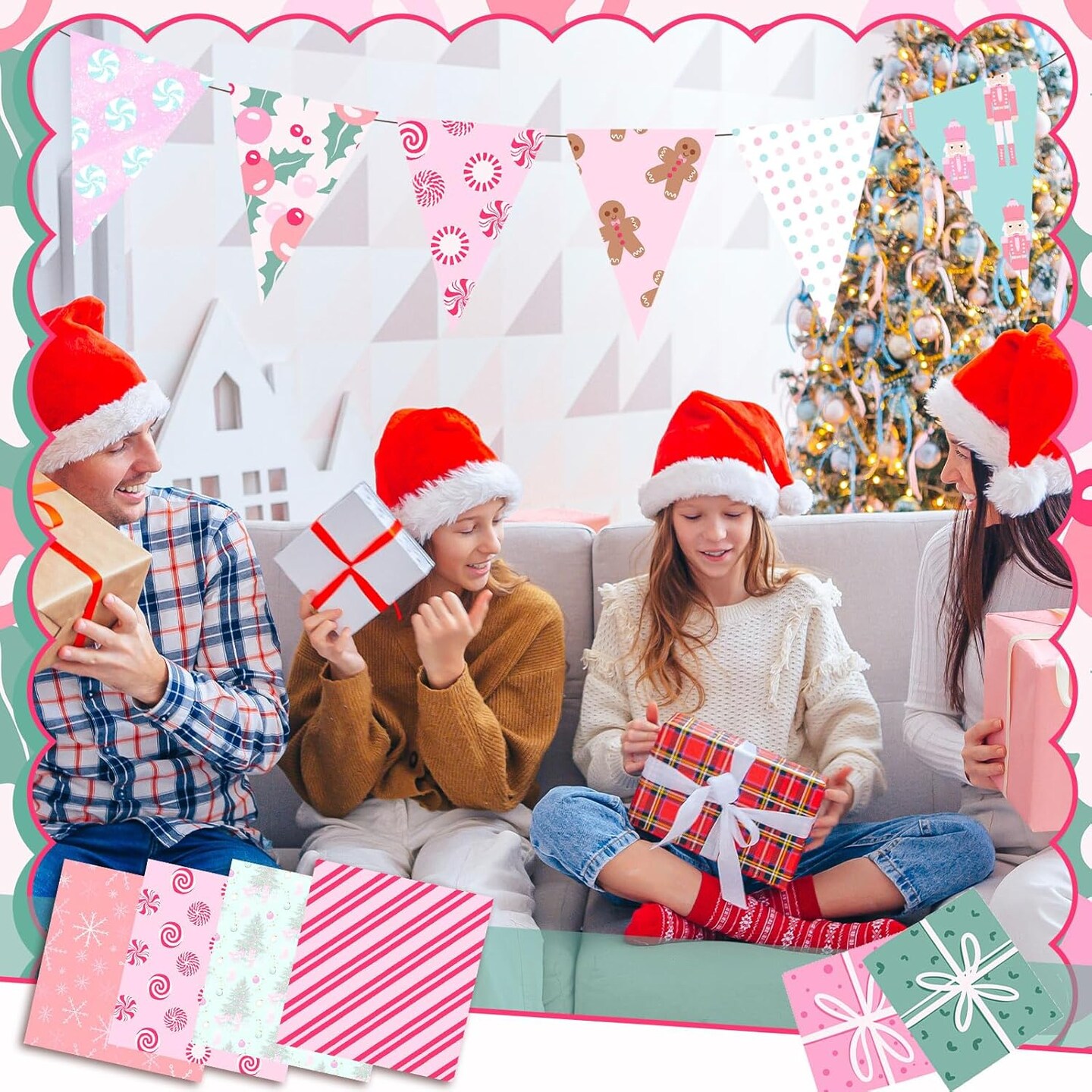 60 Pcs Christmas Pastel Quilting Fabric Squares - 10 x 10 Inch