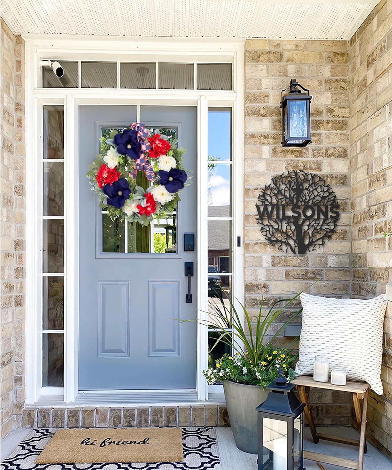24 Inch Patriotic 4th of July Wreath for Front Door, Red White Blue Flower Summer Wreath