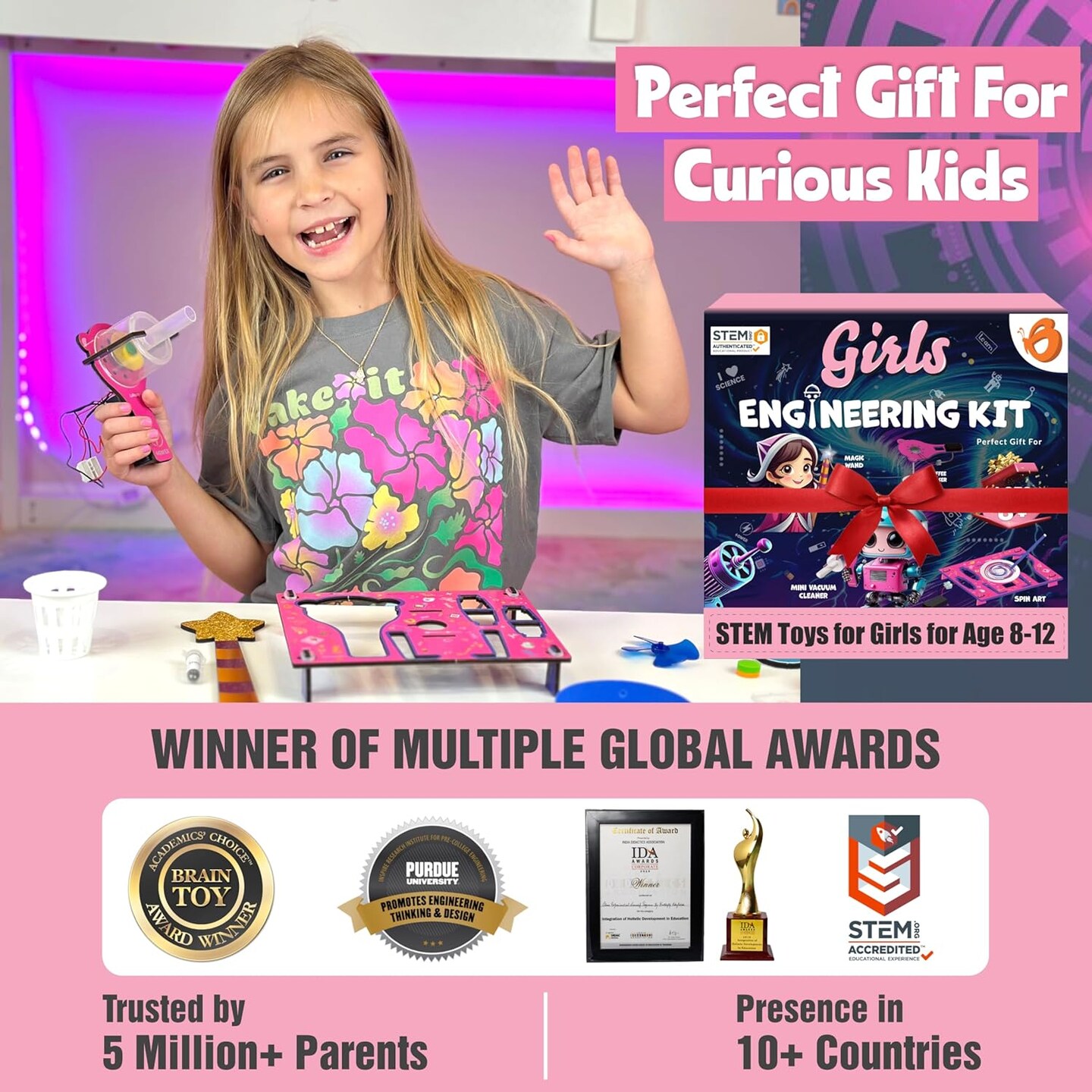 Kids 100+ STEM Projects - Mini Engineering Kit (Style 1 Girls Engineering Kit)