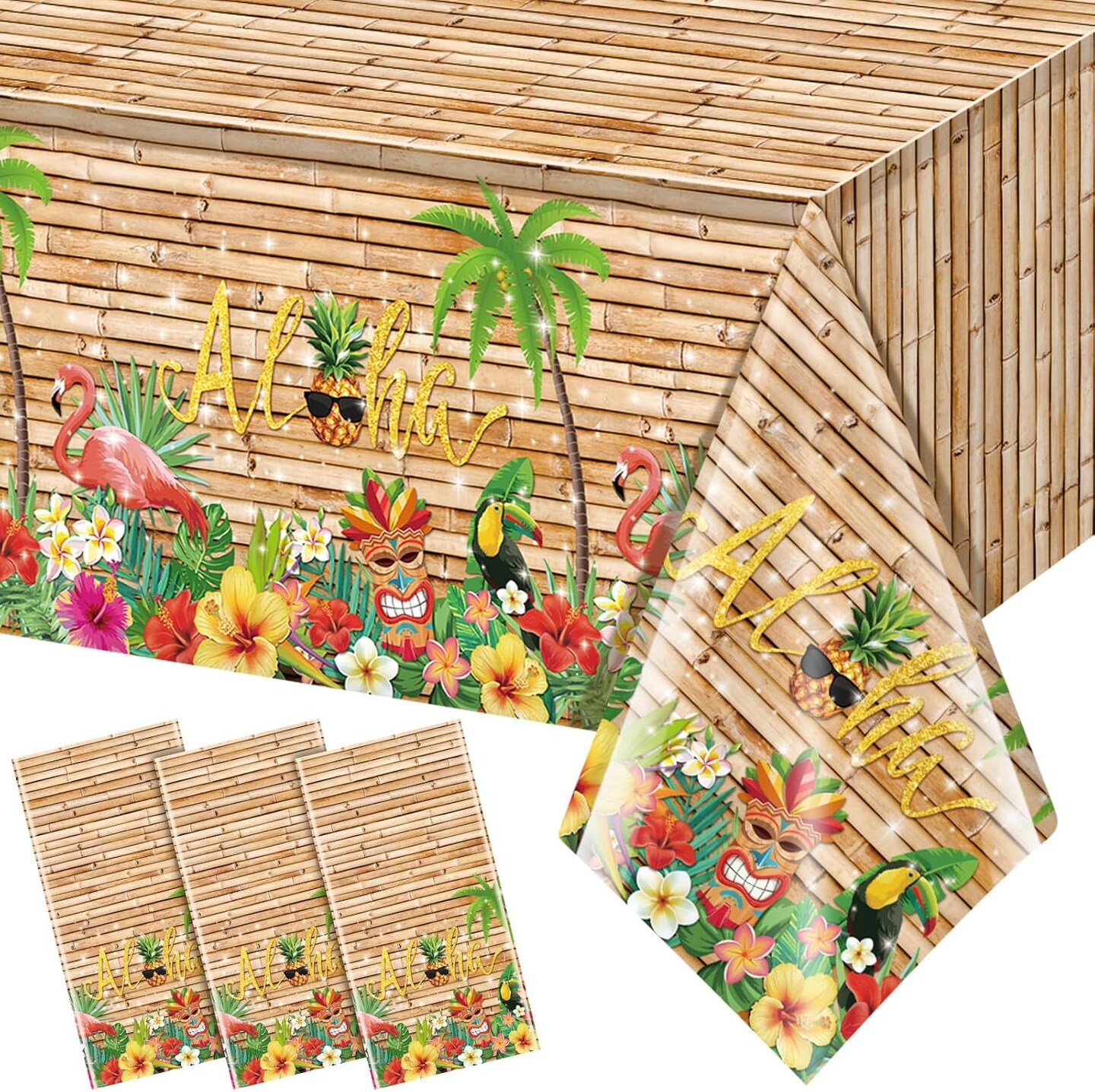 3Pcs Hawaiian Luau Tablecloth Tiki Party Tablecloths Tropical Table Cloth