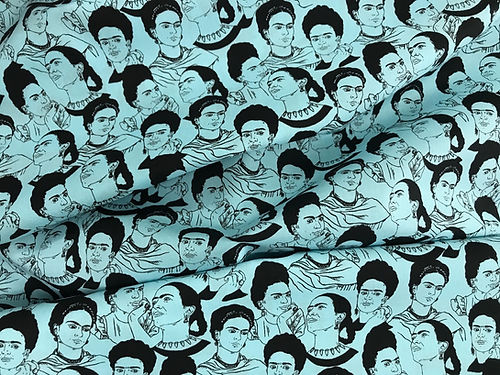 1 Yard Frida Kahlo Faces Blue Cotton Fabric 44&#x2013;45&#x2033; Wide Quilter&#x2019;s Cotton