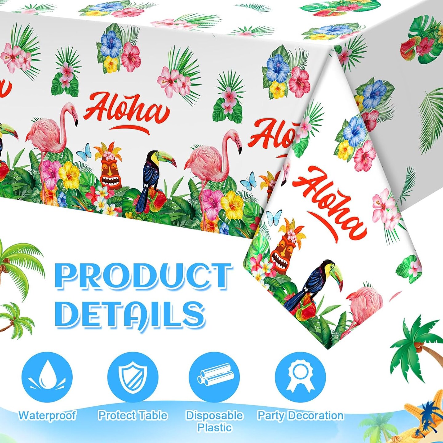 3 Pack Hawaiian Luau Table Covers Tiki Party Tablecloth Tablecloths 108 x 54 in