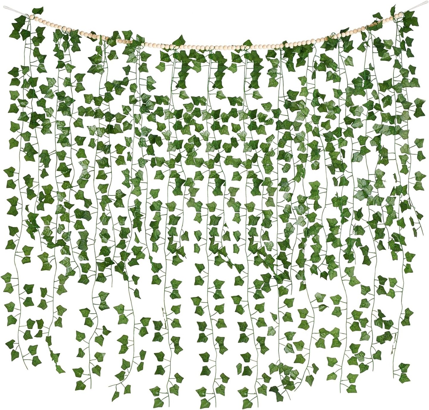 Hanging Fake Vines for Bedroom Wall Decor Artificial Plant Leaves with Wood Beads