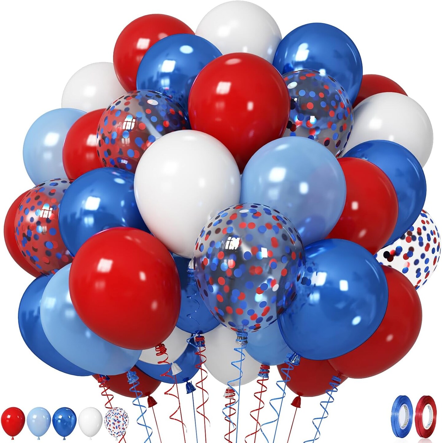 Red White Blue Balloons, 12 Inch Pearl Metallic Blue Red White Confetti Latex Helium Balloon
