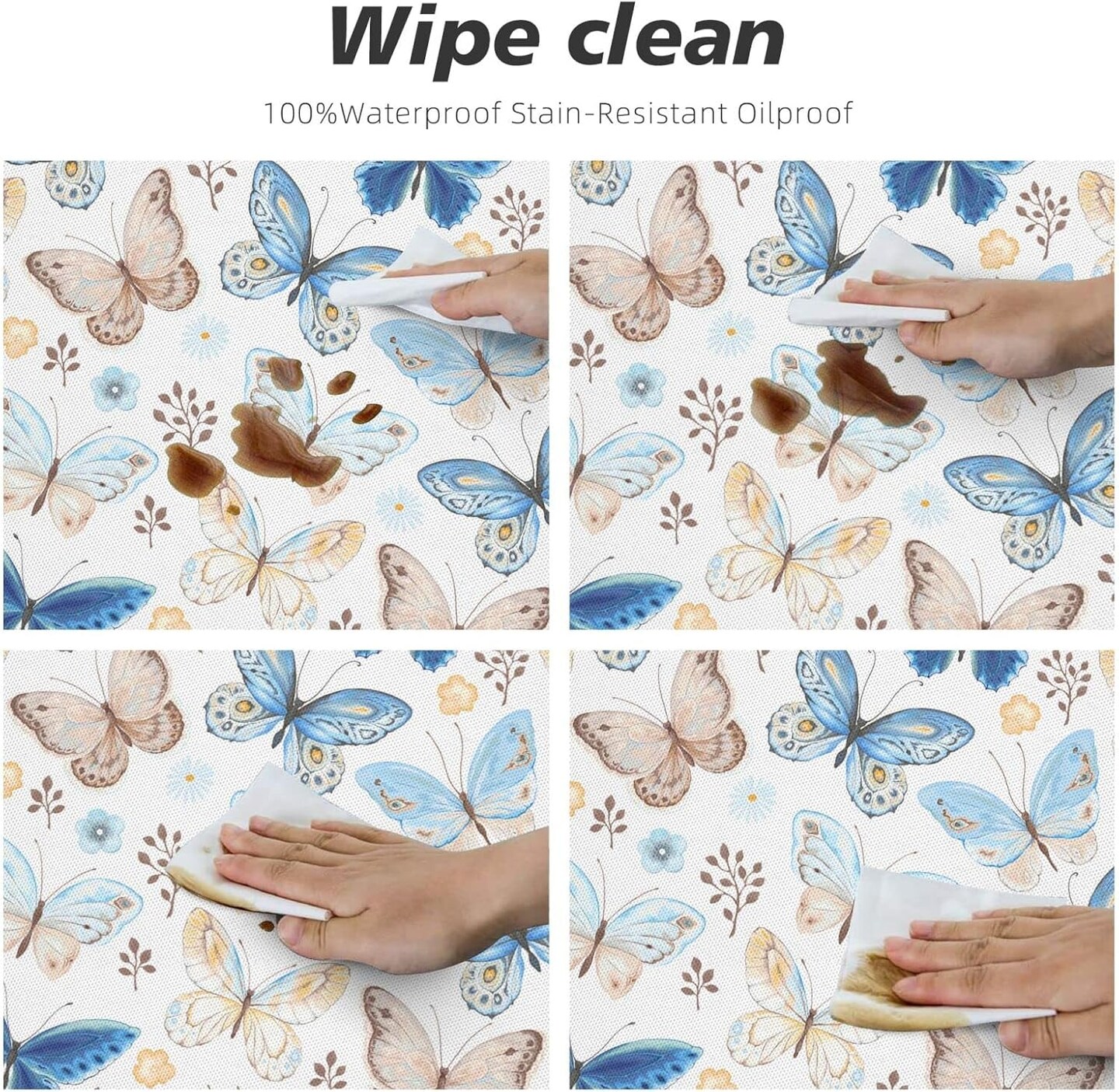 Round Table Cloth Blue Butterfly Tablecloth Elastic Edge Fitted Table Cover