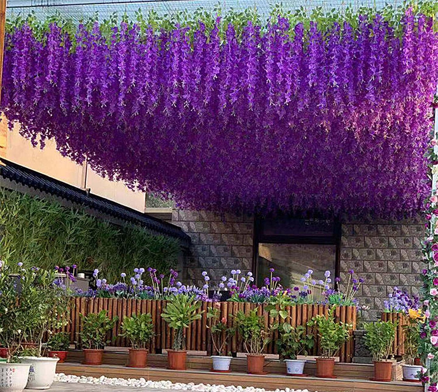 Artificial Wisteria Hanging Flowers Fake Wisteria Flower Garland Office Party Decoration (12, Red)