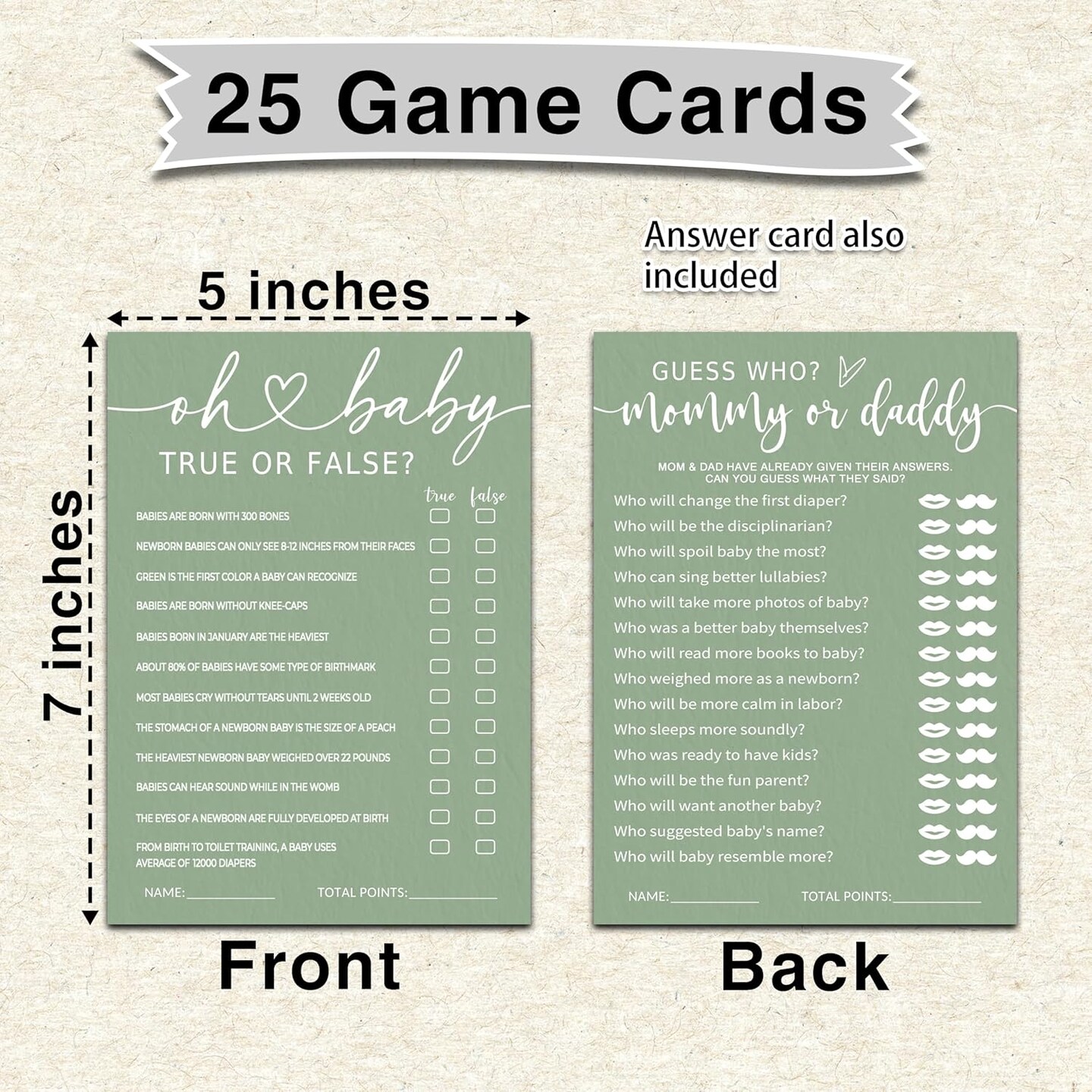 Hilarious Baby Shower Game Cards Ideas, 5" x 7" Double-Sided Baby Shower Games for Girl or Boy
