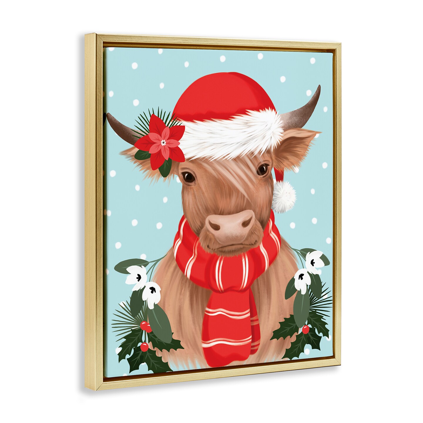 Stupell Industries Holiday Cattle with Holly Berries Floating Frame By Jo Taylor