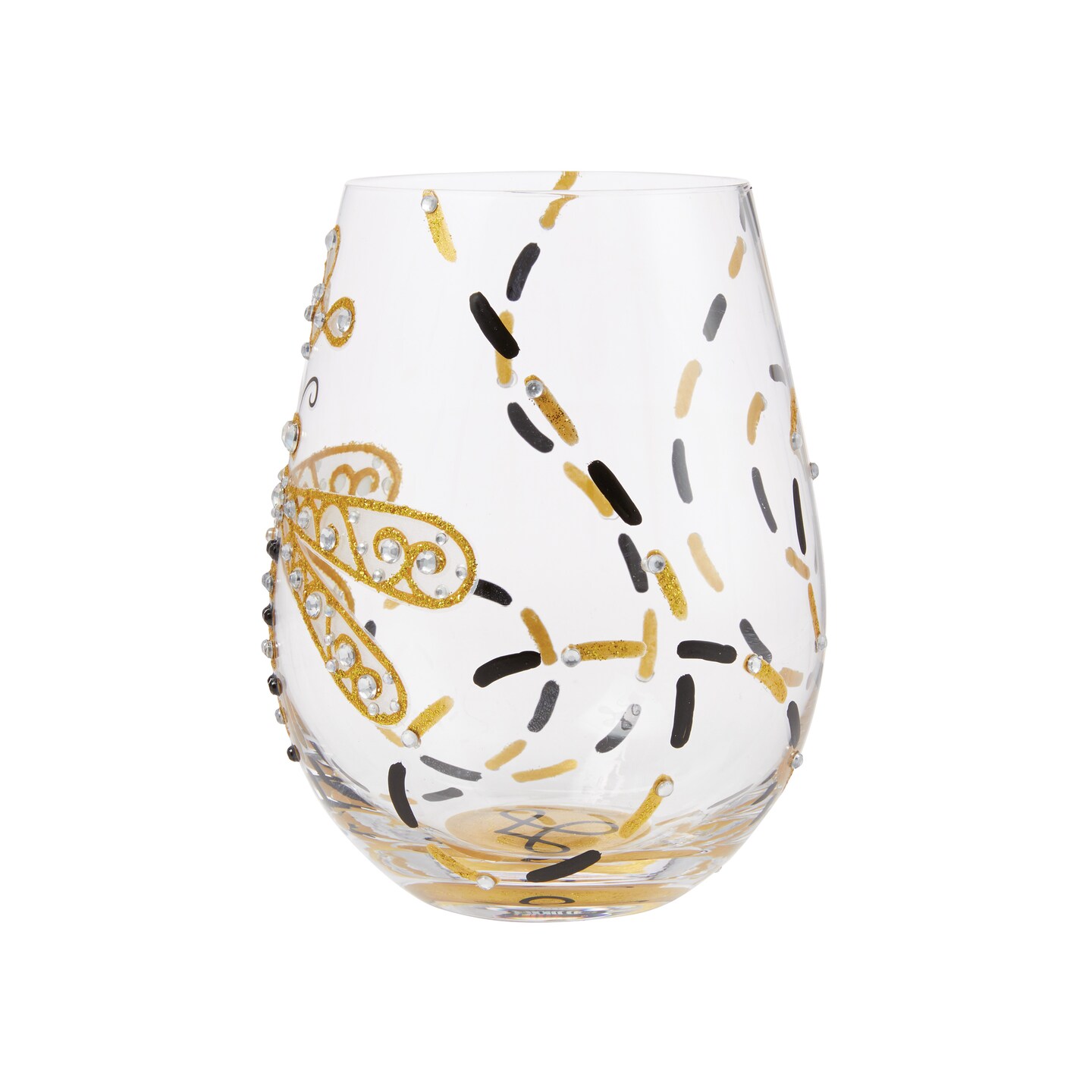 Lolita Dazzling Dragonfly Stemless Hand Painted Wine Glass