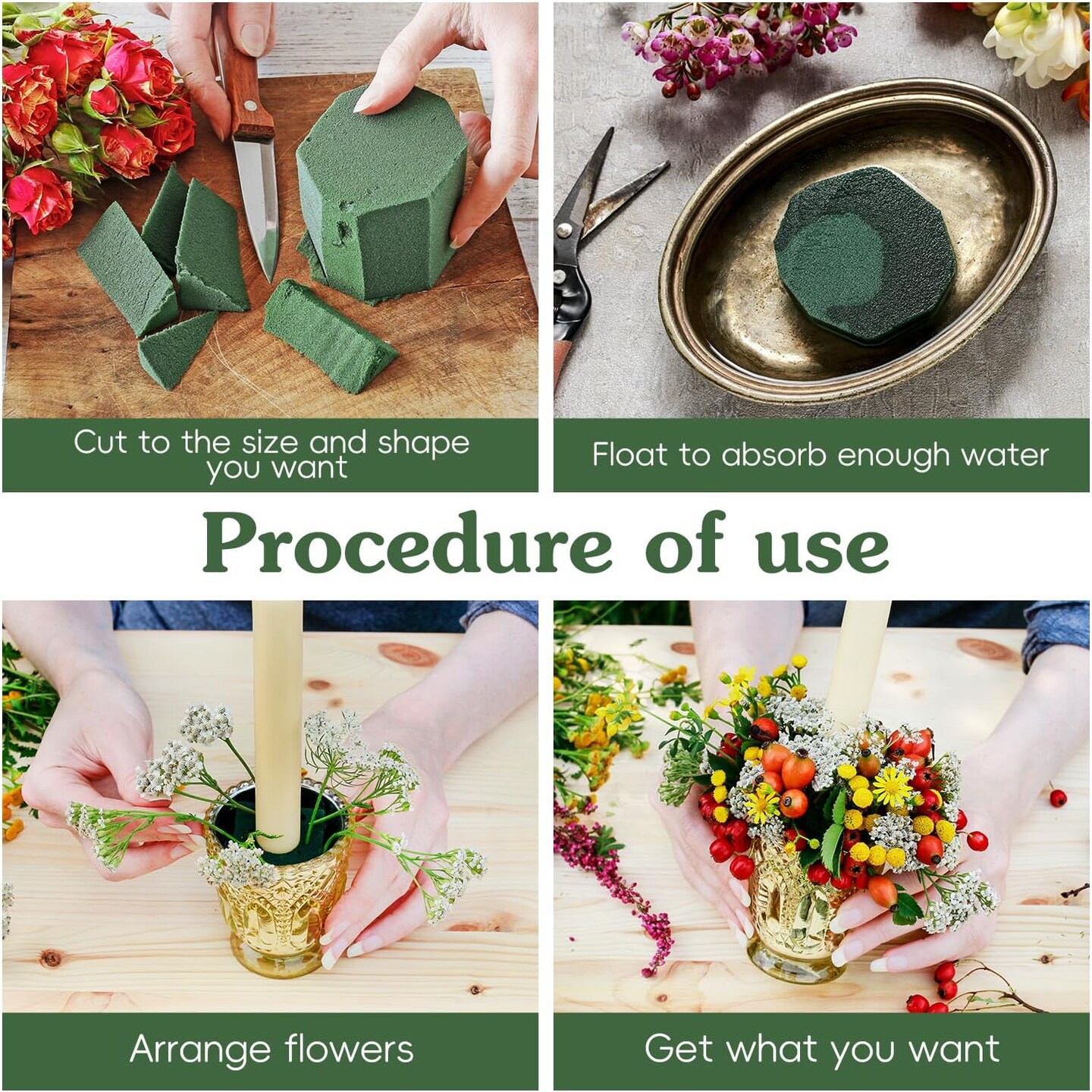 4 Pcs Green Round Wet &#x26; Dry Floral Foam Blocks