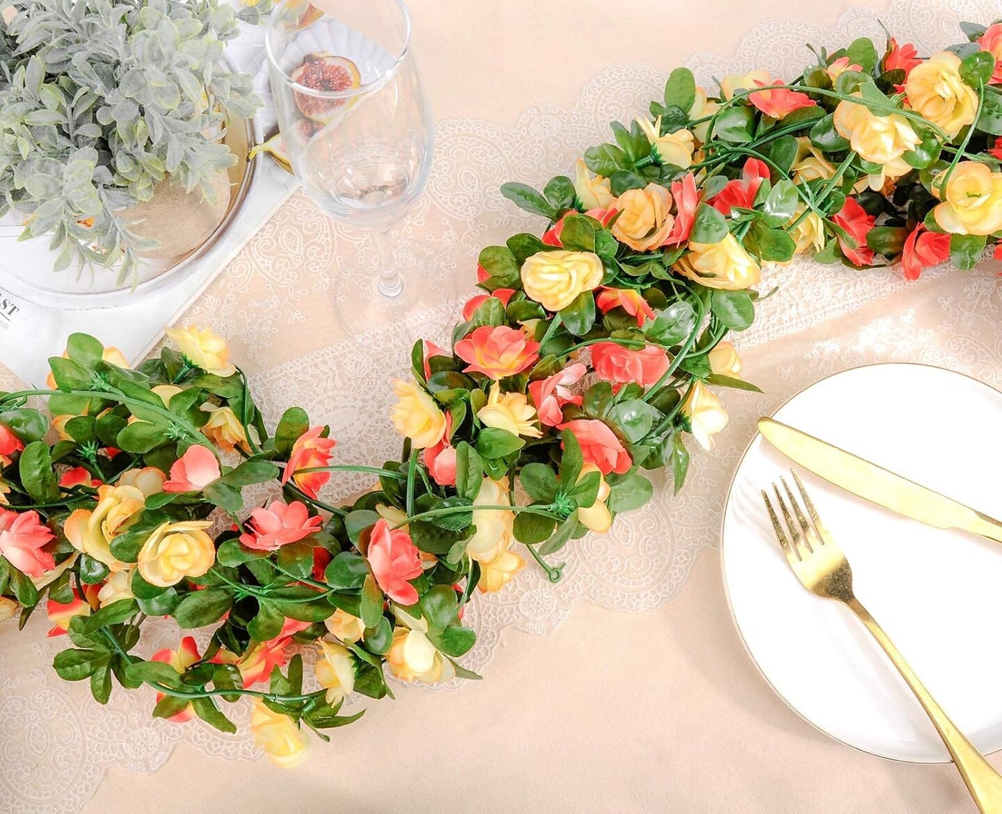 9Pcs 74FT Flower Garland Artificial Rose Arch Vines Fake Spring Floral Garland for Flower Wall Backdrop Wedding Mothers Day Garden Tea Party Decoration
