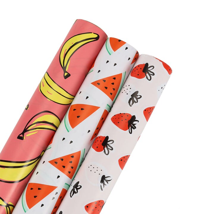 LaRibbons 30" x 10' Wrapping Paper Bundle (3-pack) Strawberry/Watermelon/Banana