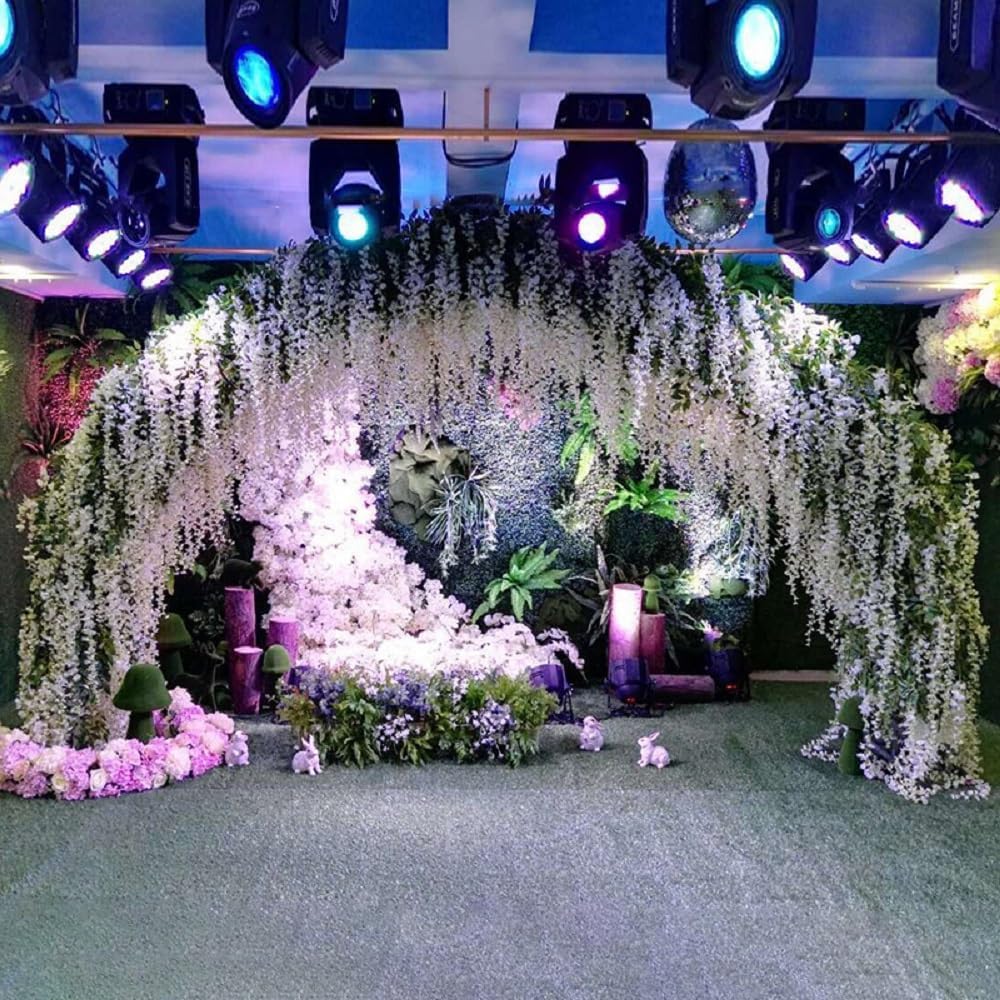 Fake Hanging Flowers - 24 Pieces 3.75 Feet/Piece Artificial Wisteria Vine Hanging Garland Decor (White-24pcs)