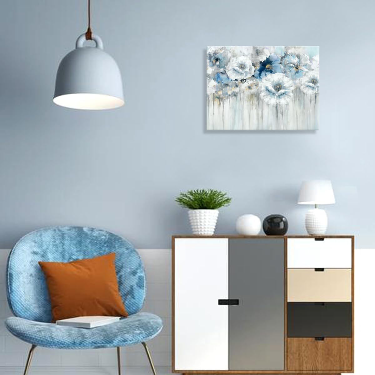 Bathroom Flowers Canvas Wall Art Abstract White Floral Pictures with Gold