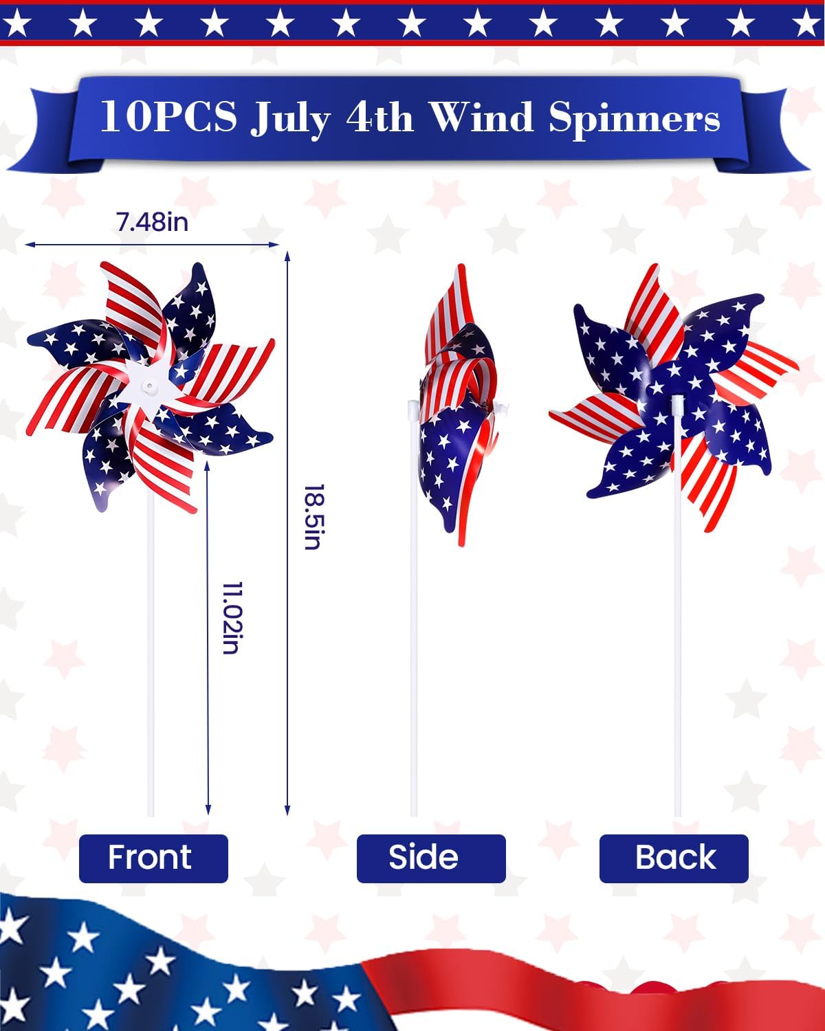 10 Pieces Patriotic Pinwheels, USA Flag Wind Spinners Outdoor Garden