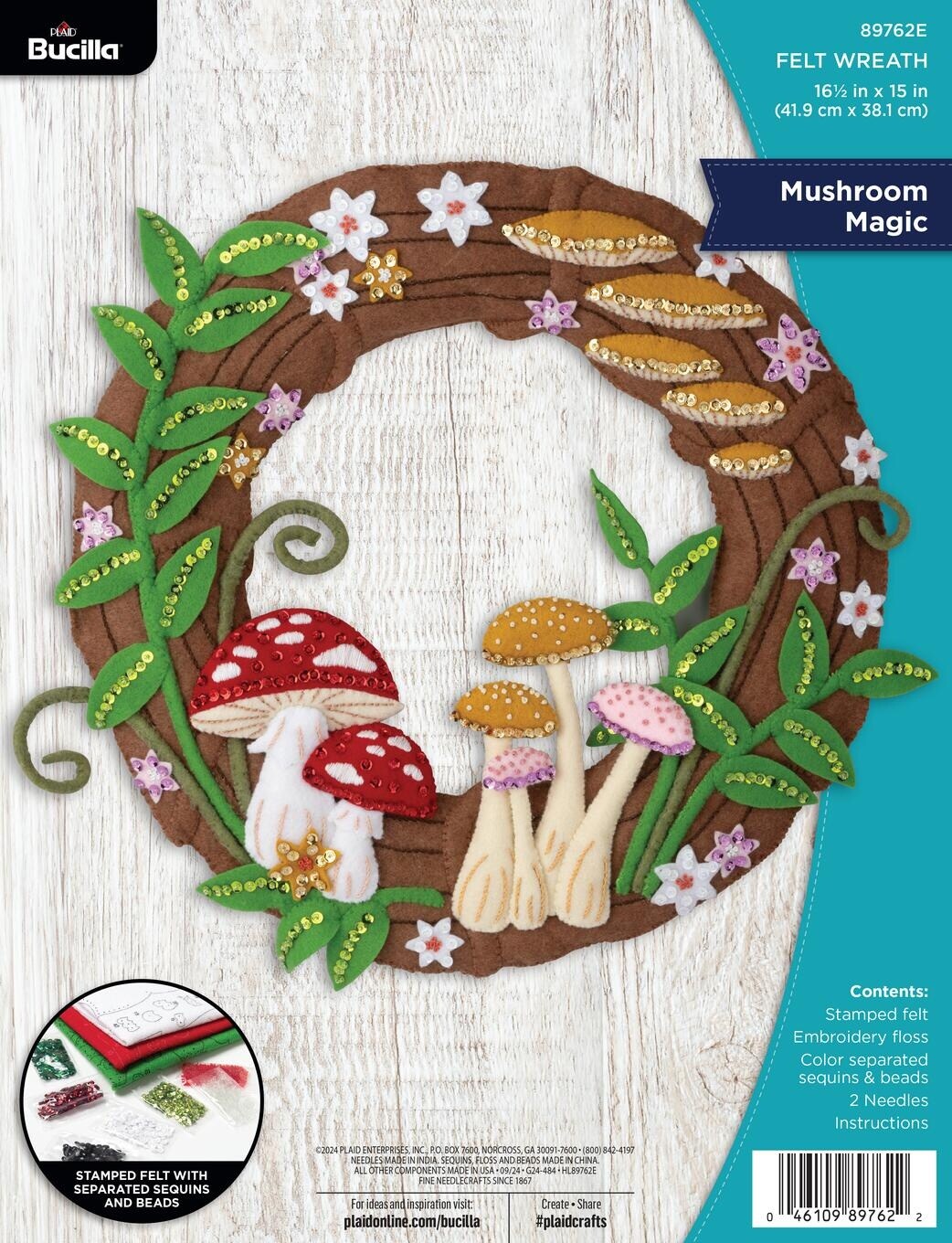 Bucilla Felt Wreath Applique Kit 15.5" Round-Mushroom Magic