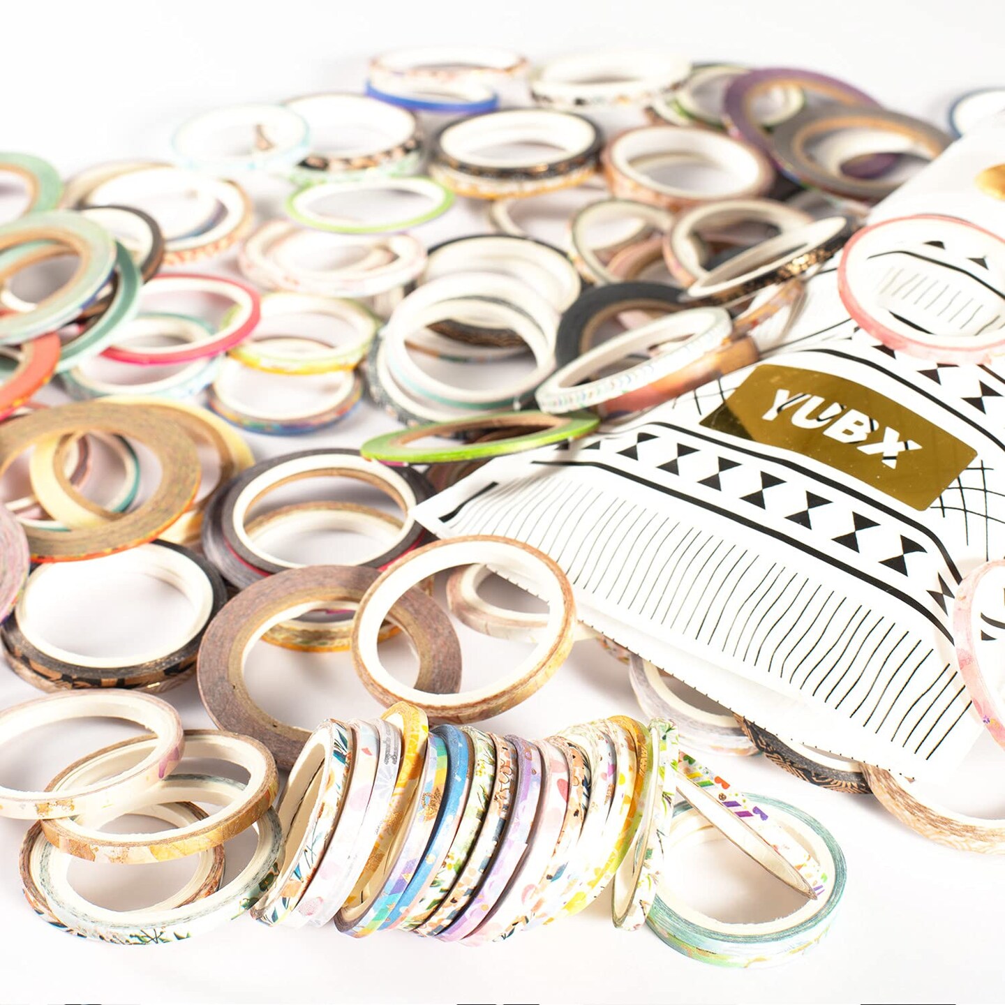 Extra Slim Washi Tape Set – 80+ Rolls Super Skinny Decorative Masking Tape with Random Patterns & Gold Foil Detailing, Perfect for DIY Crafts, Journals & Gift Wrapping