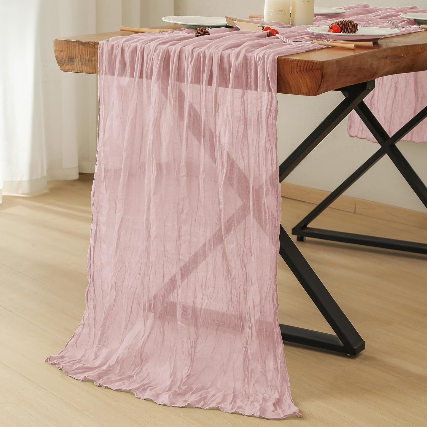 2 Pack Dusty Pink Cheesecloth Table Runner, 35x120 Inch Boho Rustic Cheese Cloth
