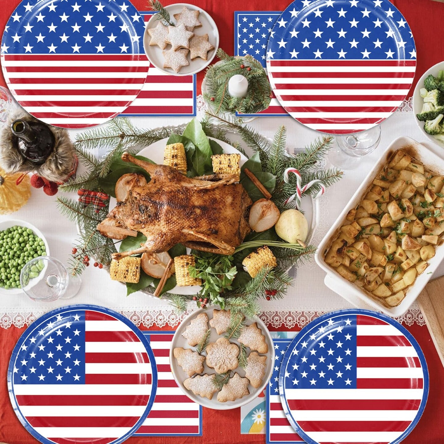 48Packs 4th of July Party Supplies include 24 plates, 24 napkins