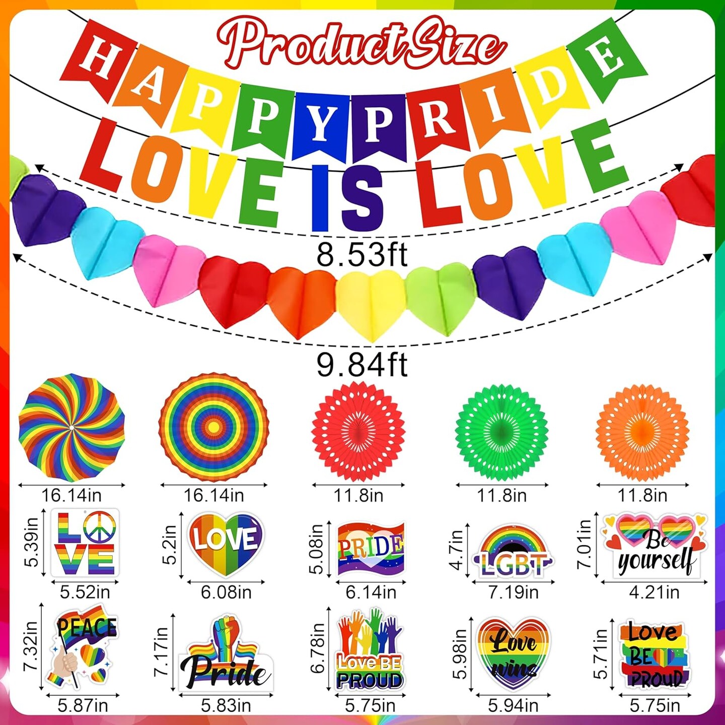 Gay Pride Rainbow Party Decorations - Happy Pride/Love Is Love Banner Garland