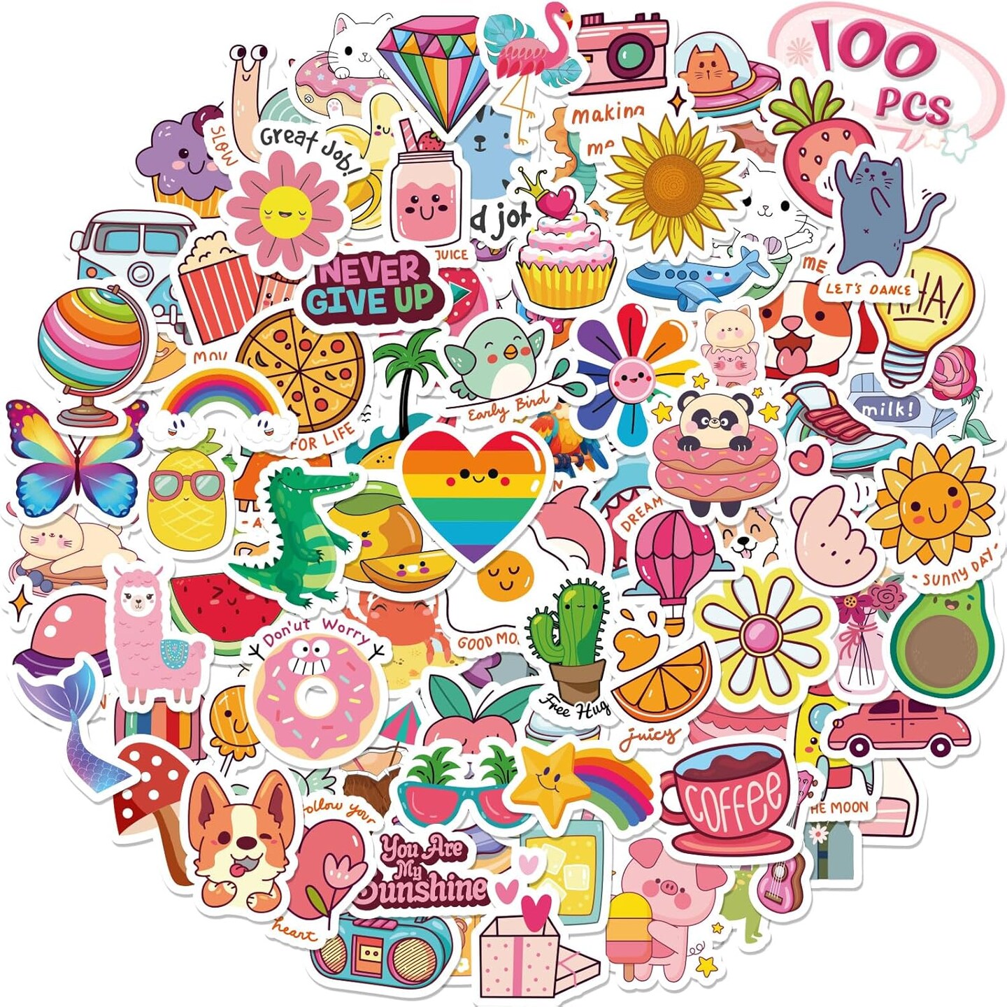 100 PCS Water Bottle Stickers for Kids, Cute Sticker for Girls,Waterproof Vinyl Kawaii Stickers