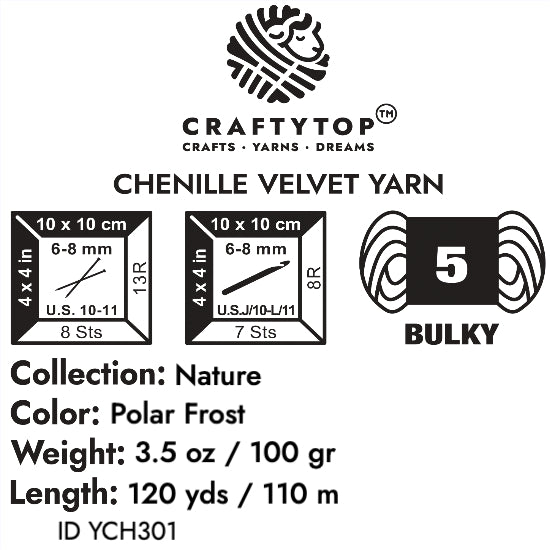Craftytop™ Bulky Velvet Yarn #5 for Knitting & Crochet (Polar Frost)