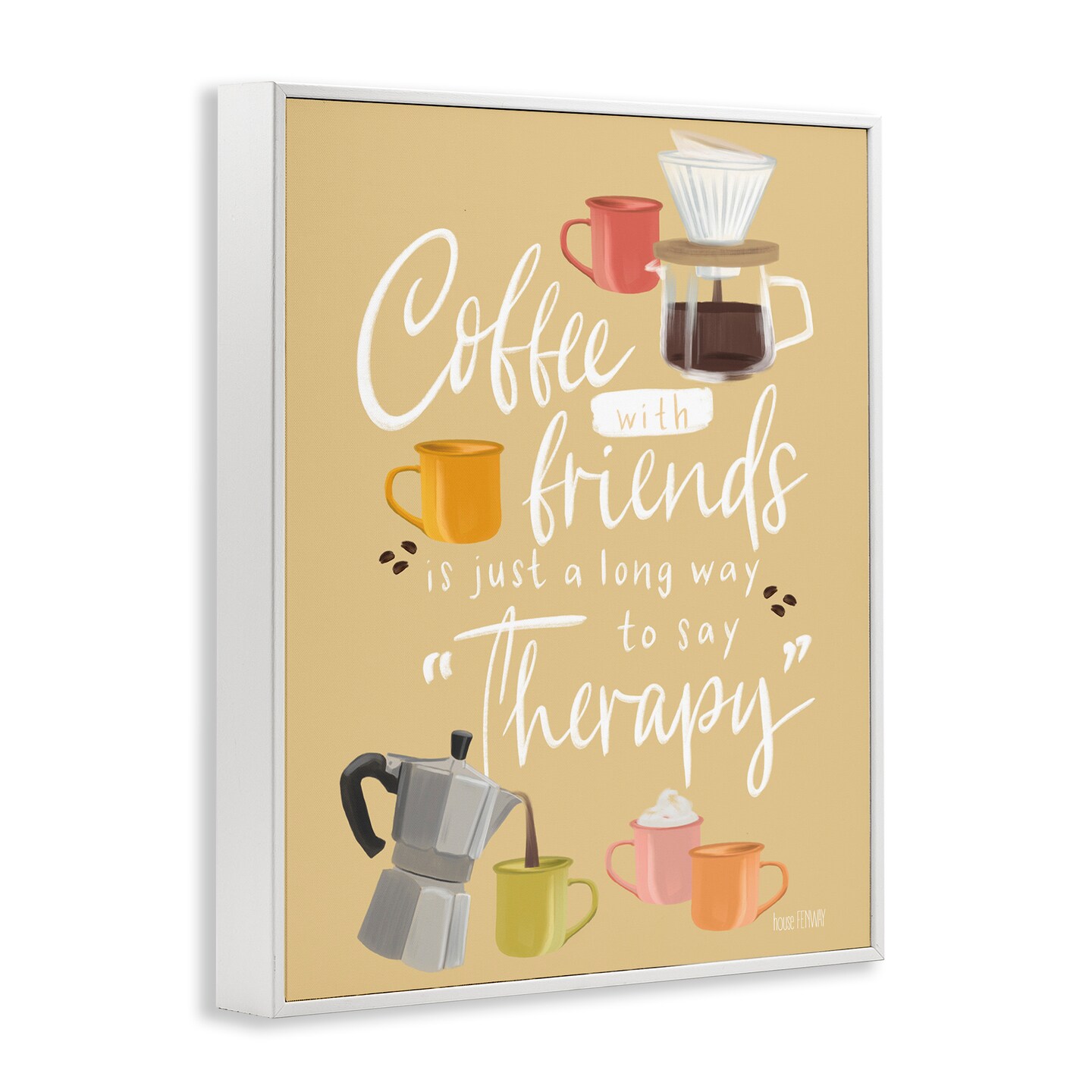 Stupell Industries Coffee With Friends Therapy Framed Giclee By House Fenway