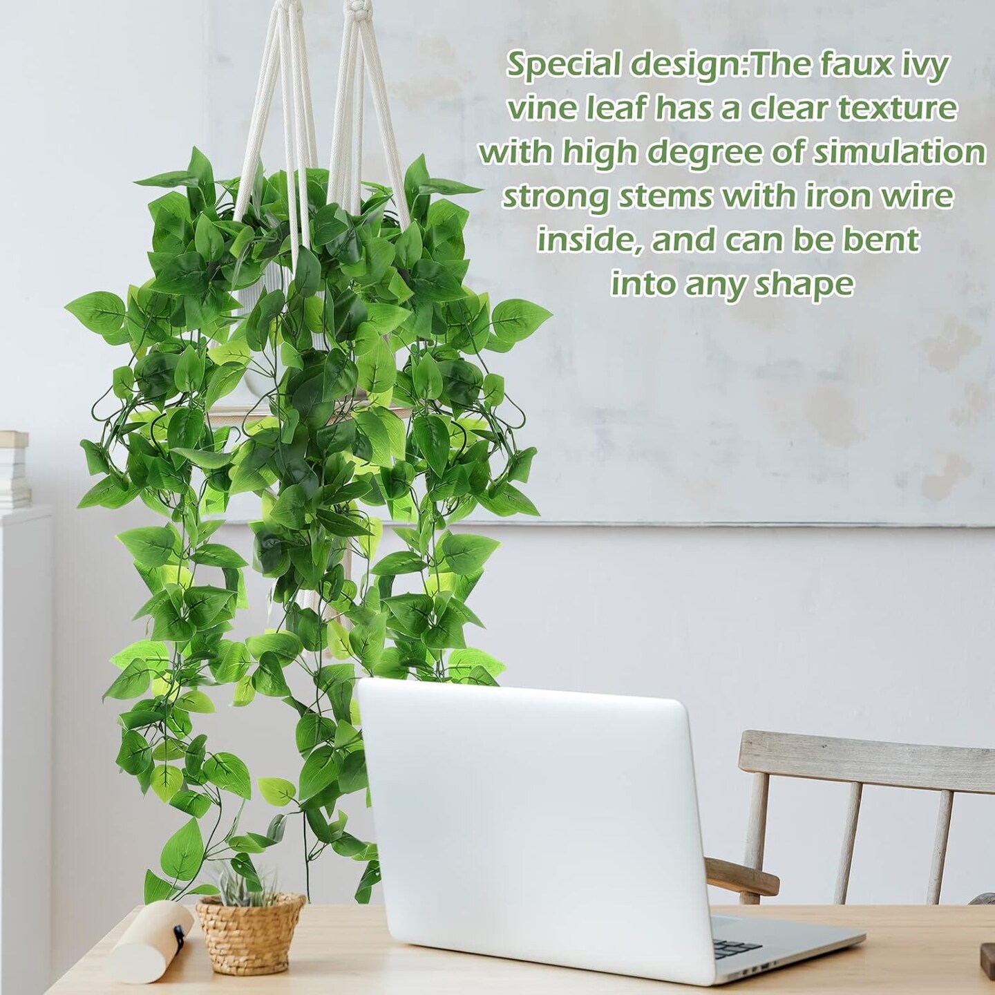 12 Pcs Artificial Hanging Plants Fake Ivy Vines with Fake Leaves Patio Artificial(Beauty)