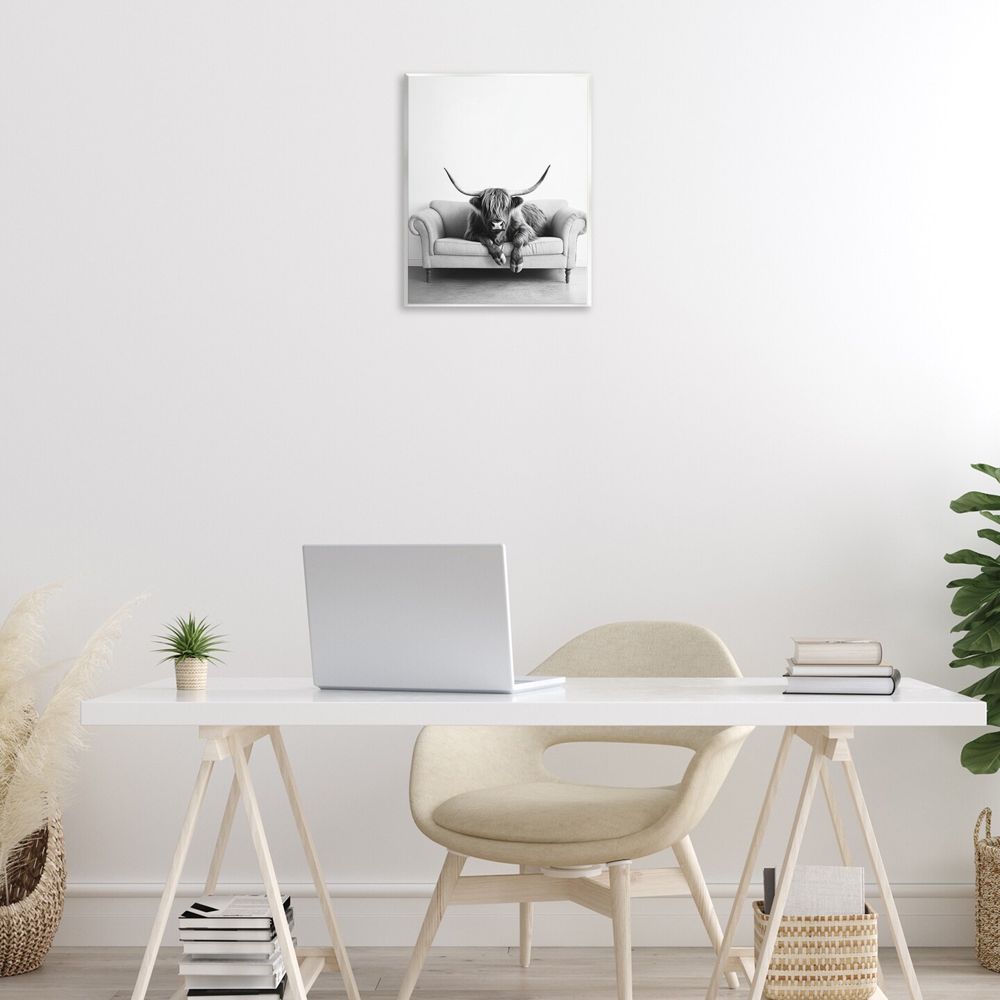 Stupell Industries Highland Cow on Couch Wall Plaque By Petal Prints Design