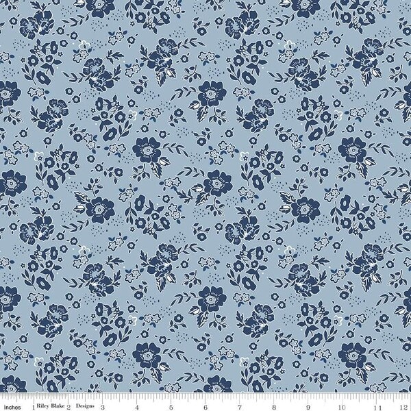 Medium Floral in Sky (c15621-sky) | Freedom Garden | My Mind's Eye | Riley Blake