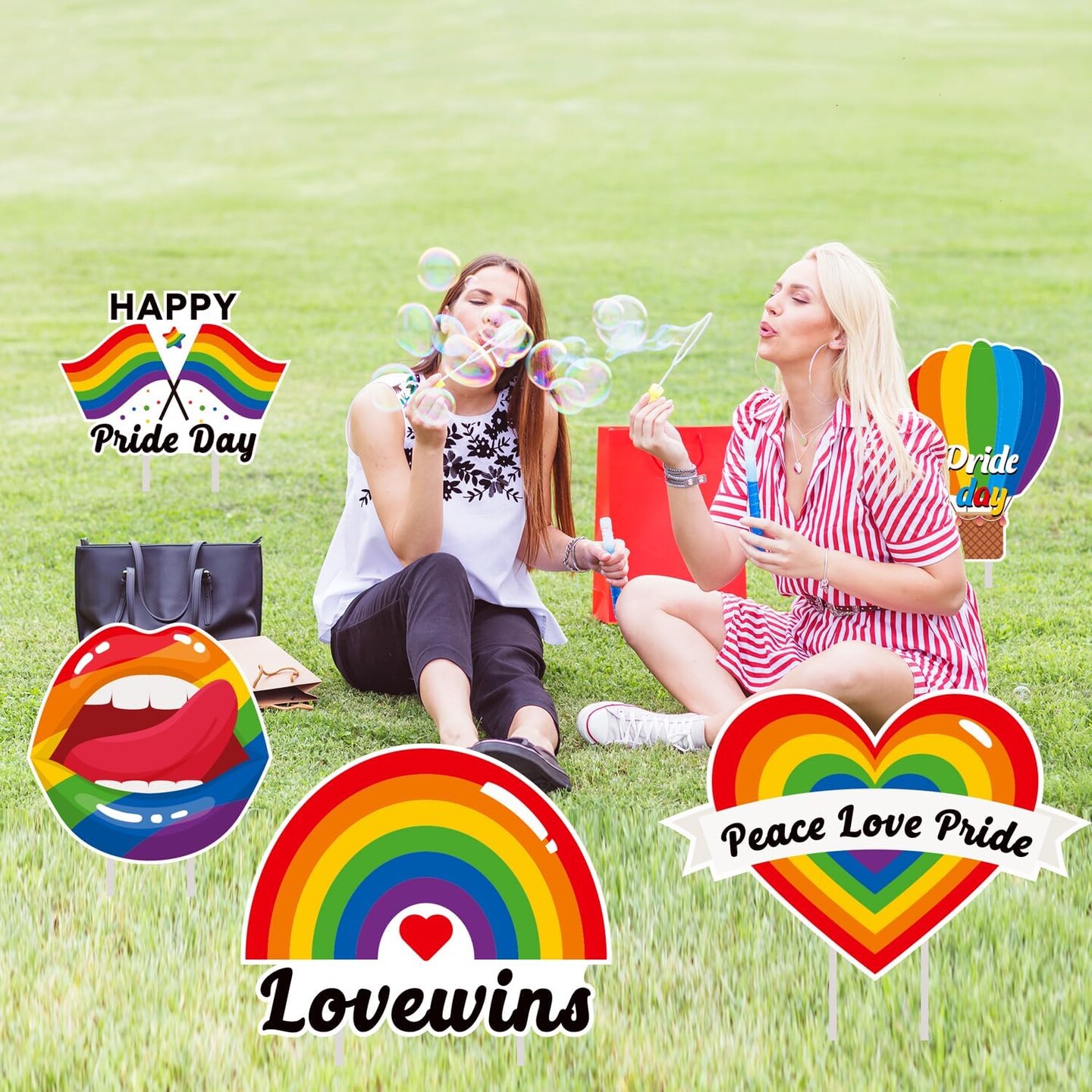 8 Pieces Pride Yard Signs with 16 Pieces Stakes Decorations