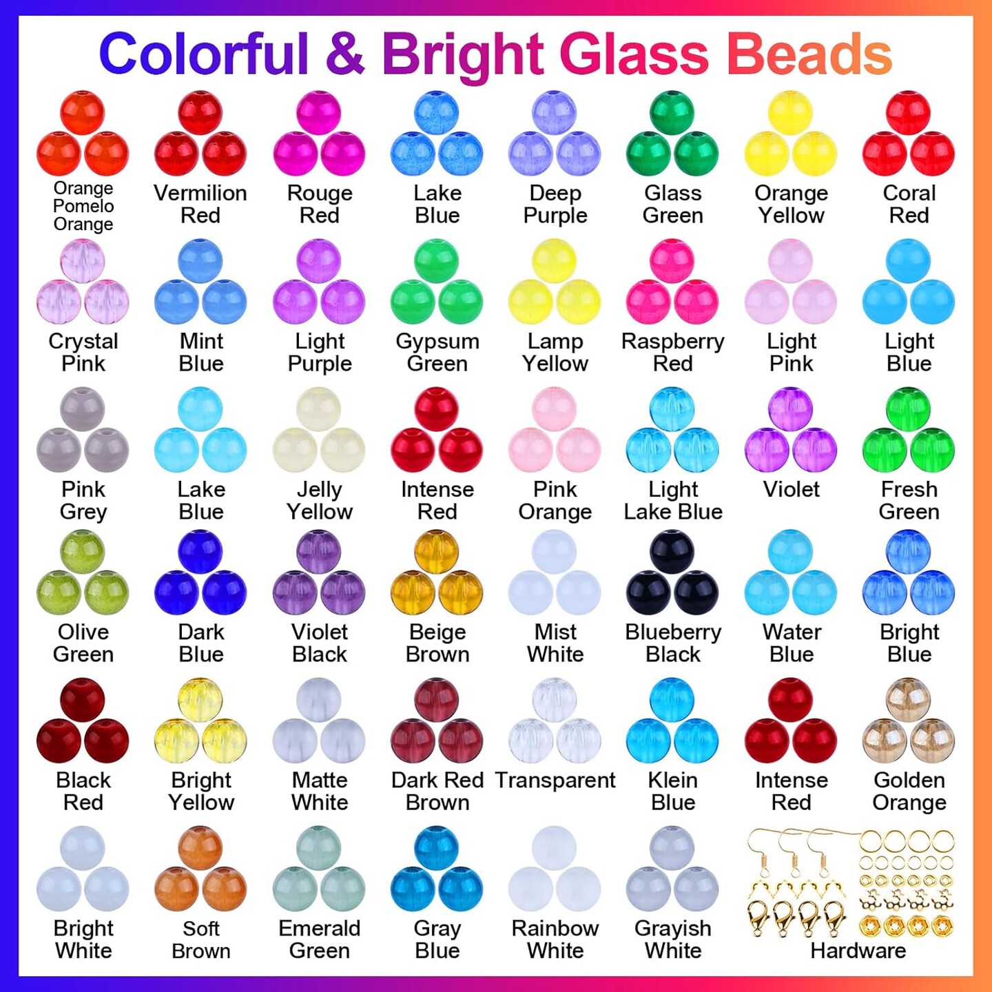 2500 PCS 46 Colors Glass Bead - 6mm Round Crystal Beads
