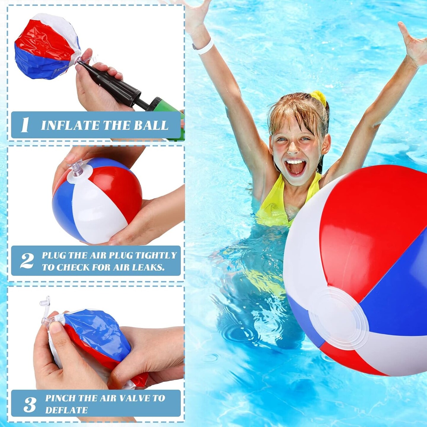 4 to 5 Inches Red White and Blue Beach Balls for Kids 4th of July Inflatable Balls Patriotic Summer Toys for Independence Day, Hawaiian, Beach, Water Games and Pool