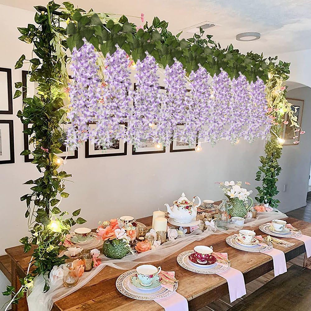 Artificial Lilac Flowers Garland 8Pcs- 24 Branches 33.5in Fake Syringa Wisteria Vines