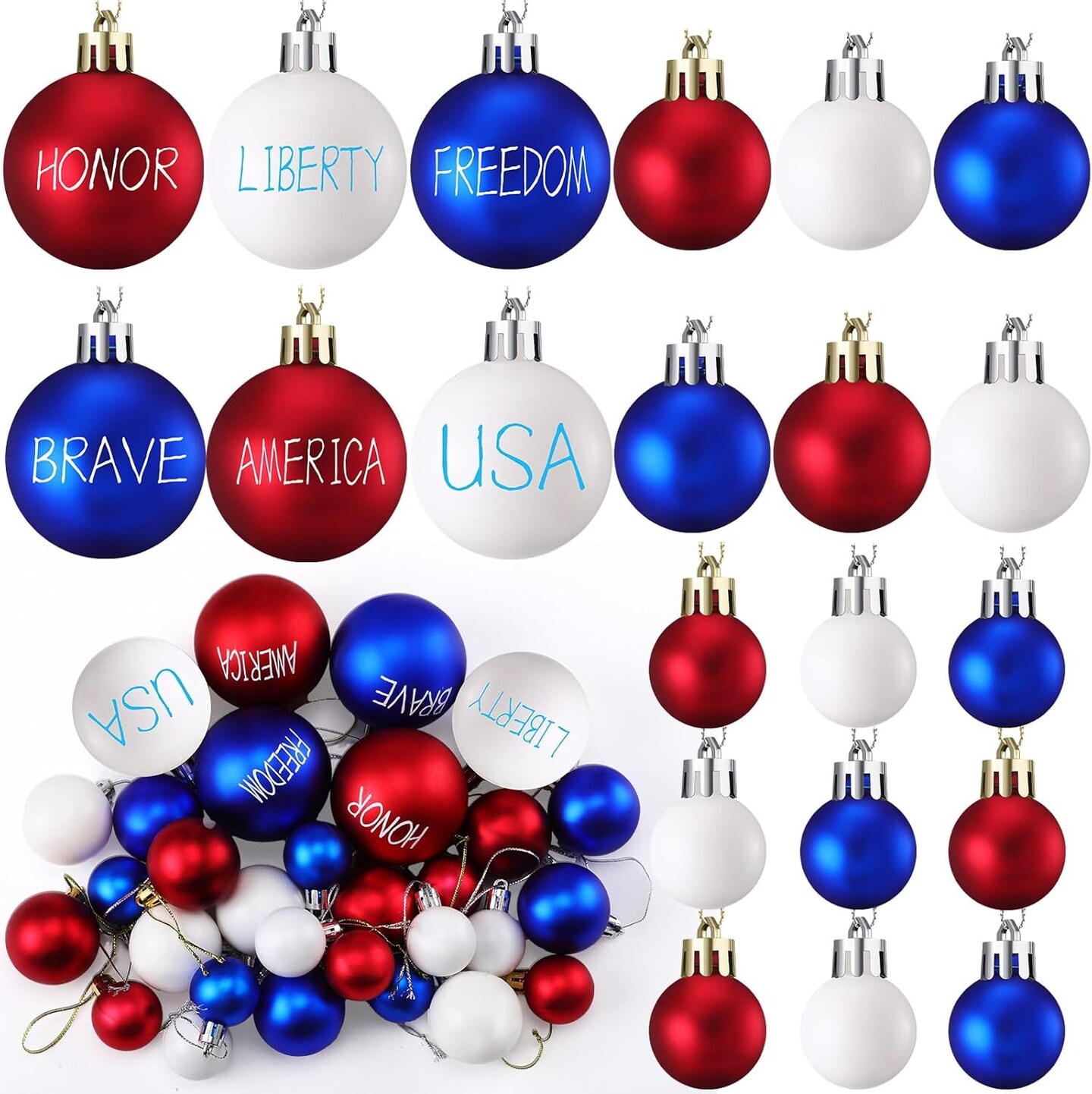 30 Pcs 4th of July Patriotic Ball Ornaments (Patriotic Copywriting Style)