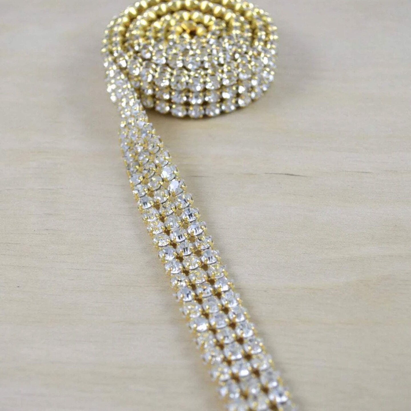 1 Yard 3/4&#x22; Gold Banded Sparkling Rhinestone Trim &#x2013; Mesh Ribbon for Wedding Decor