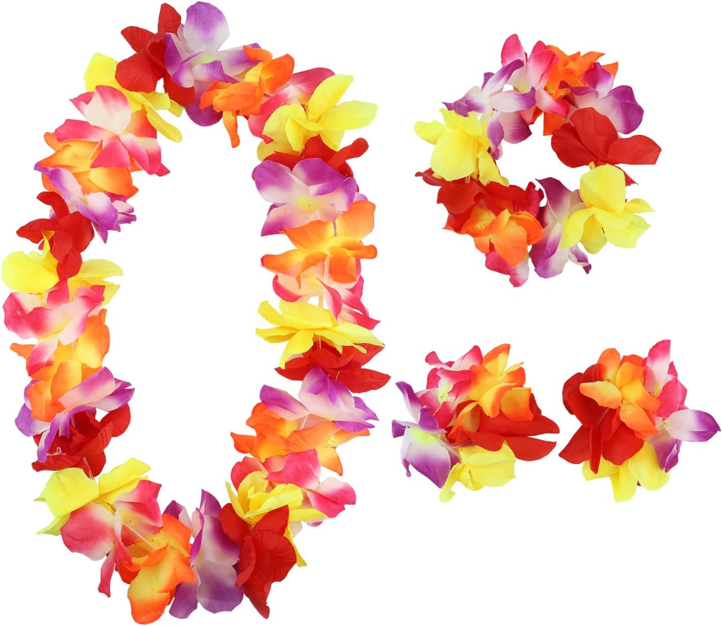 Hawaiian Leis Set,Hawaiian Luau Flower Leis Necklace Headband Bracelets Set
