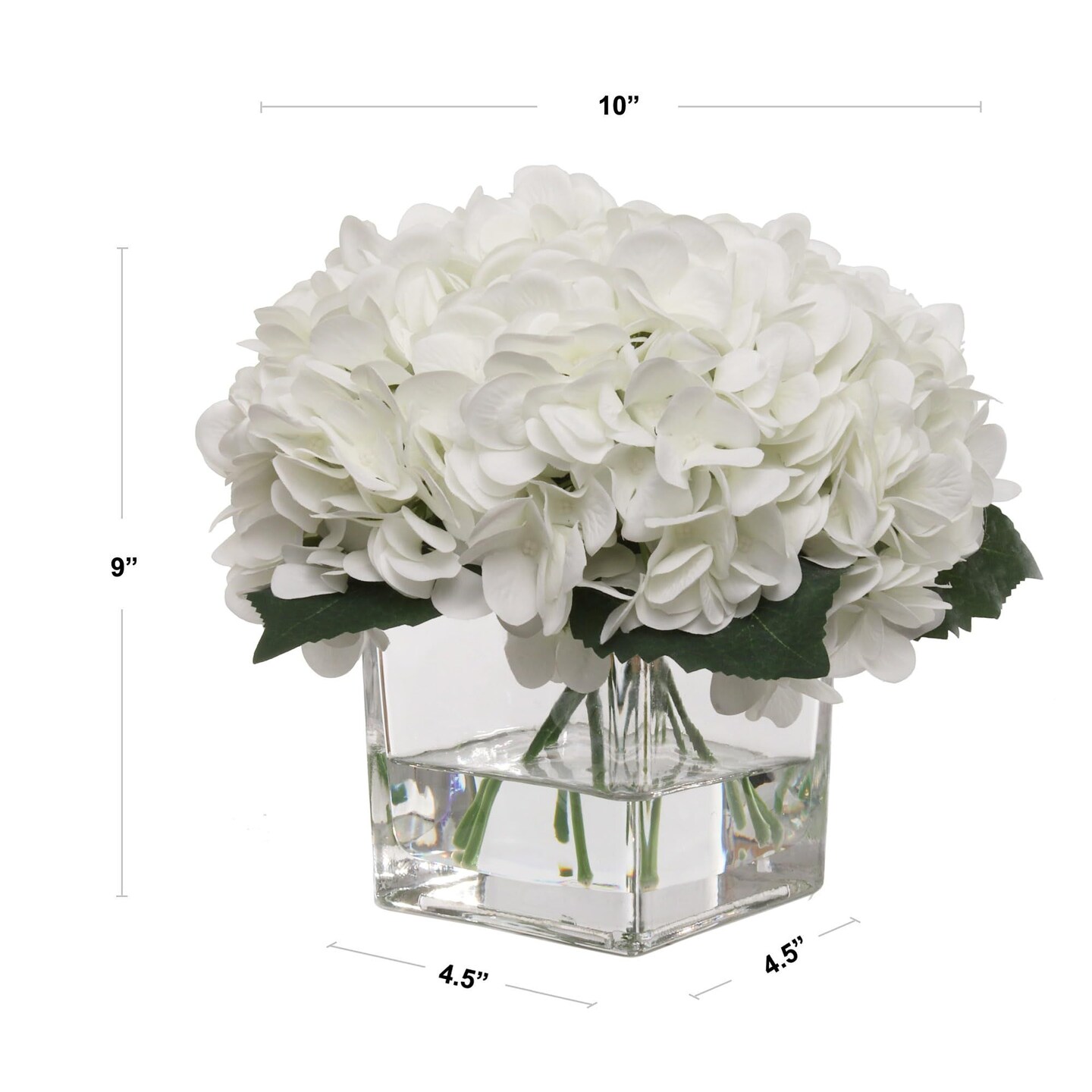8-Pack White Hydrangea Arrangements | Faux Flowers in Glass Vases with Water Illusion – Bulk Elegant Home & Event Decor