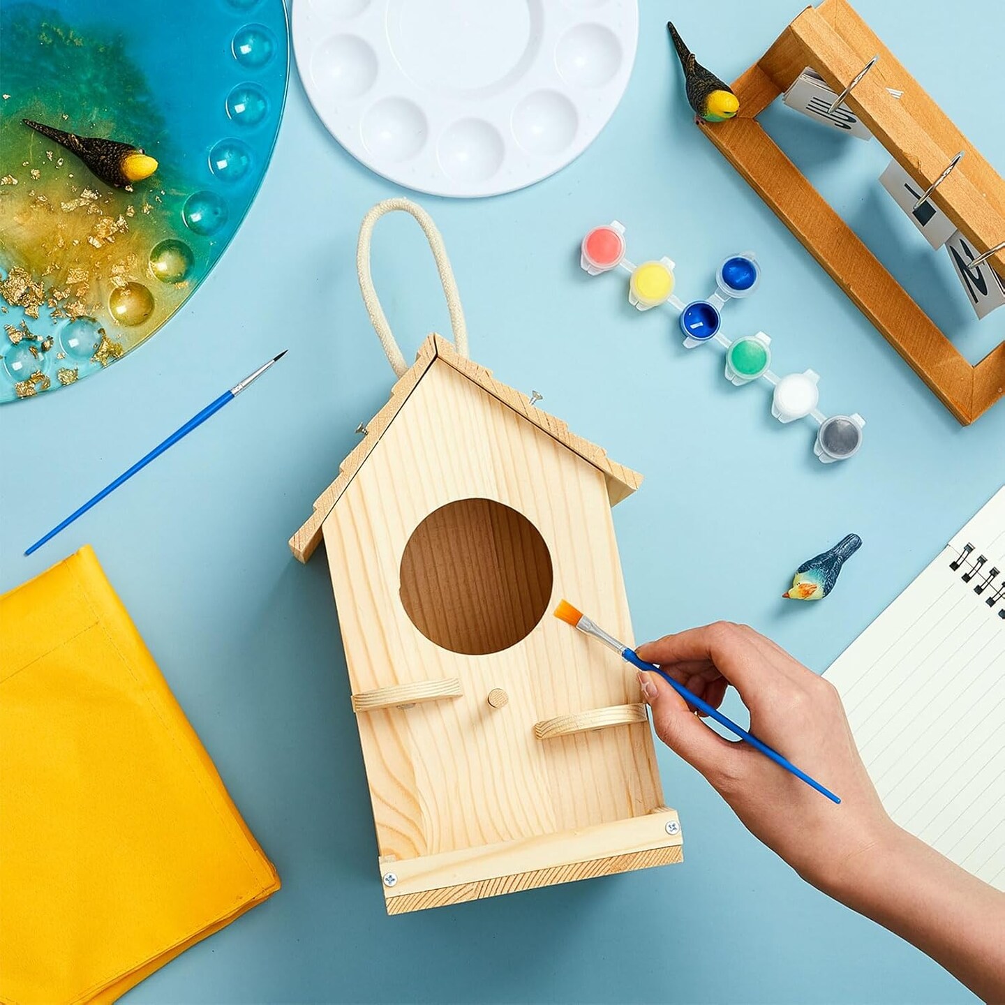 2 Pack Birdhouse Kit DIY Wooden Bird House with Paint and Paintbrushes
