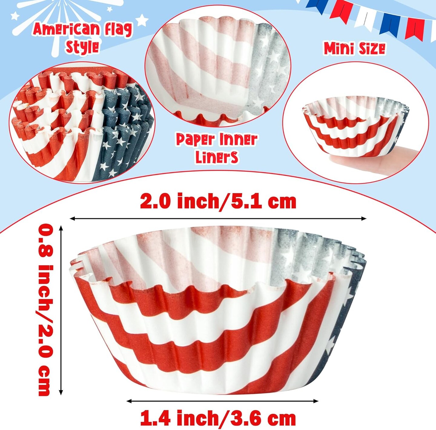 America Mini Cupcake Liners - 600pcs 4th of July(red, blue)