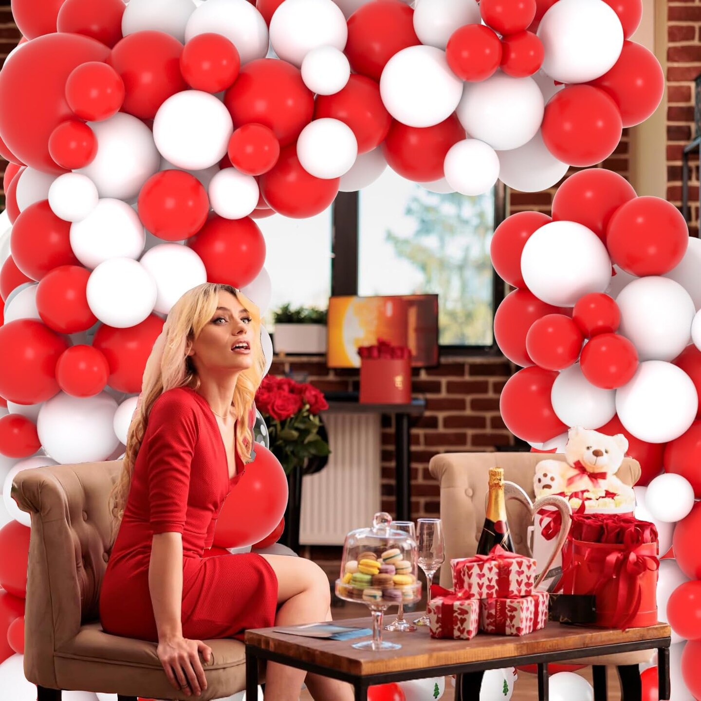 Red White Balloon Garland Arch Kit, 122PCS White and Red Balloons Red White Party Balloons(Red White)