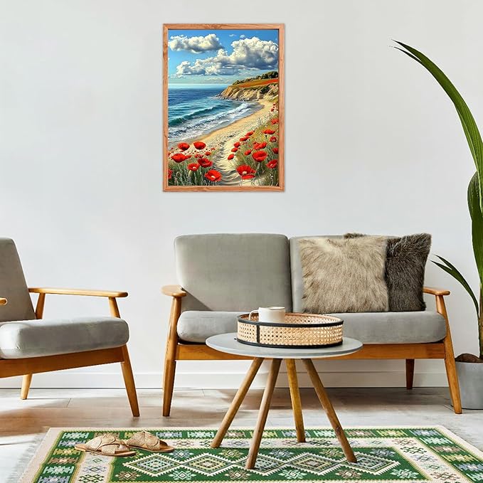 Beach Diamond Painting Kits for Adults, Landscapes 5D Diamond Art Kits for Beginners DIY Full Drill Diamonds Painting Pictures, Diamond Gem Art Painting Crafts Home Wall Decor 12x16inch