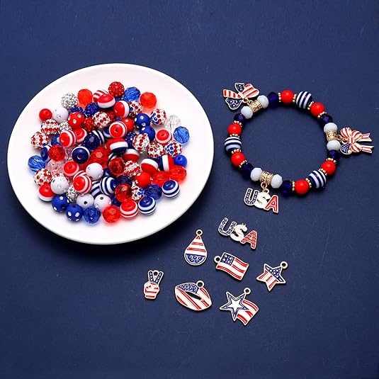 1050PCS+ American Flag Charms 4th of July Patriotic Beads